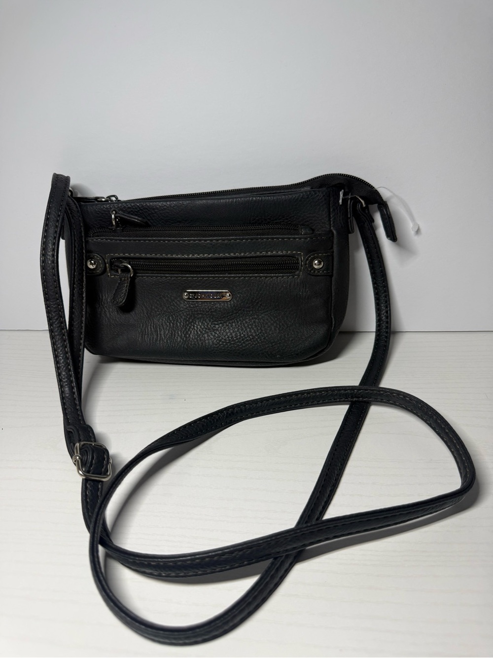 St. John's Bay Black Leather Crossbody with Front Zip Details